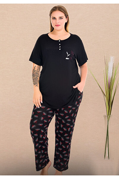 lidofya Floral Print Button down Short Sleeve Plus Size Women's Pajama Set
