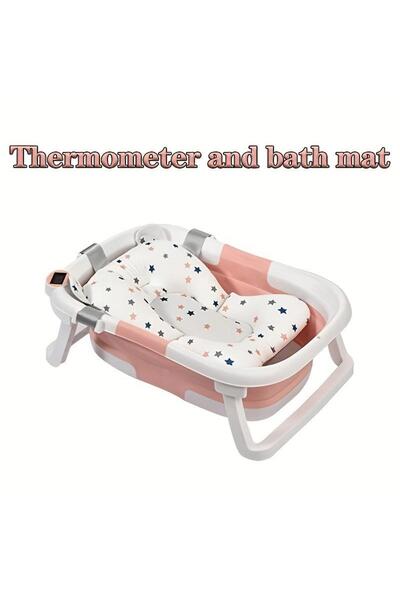OEM bathtub with cushion for babies, built-in digital thermometer, foldable, drain plug, feet, year