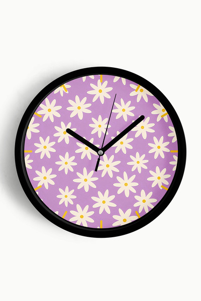 JHAAR Ceas de perete modern cu flori abstracte - 42cm - Carcasă neagră cu sti...