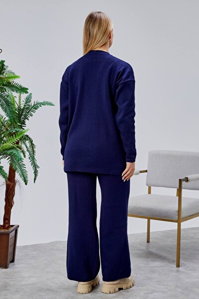 Jinx Wear Fashion Papatya Jeans Süzüne Embroidery Applique Detail Women's 2-Piece Acrylic Knitwear Set