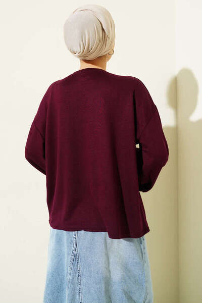 Smy moda Basic Blouse with Wrist Embroidery and Crew Neck