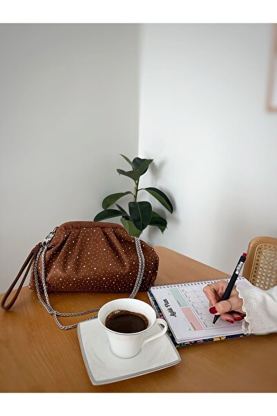 Swaggo collections Kadın Süet Taşlı Burslu El ve Omuz Çantası