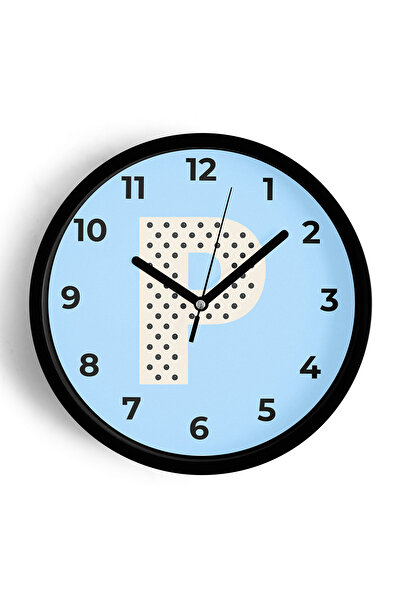 JHAAR ساعة حائط للرجال بحرف P - 30 سم - هيكل أسود مع واجهة زجاجية - آلية صامتة