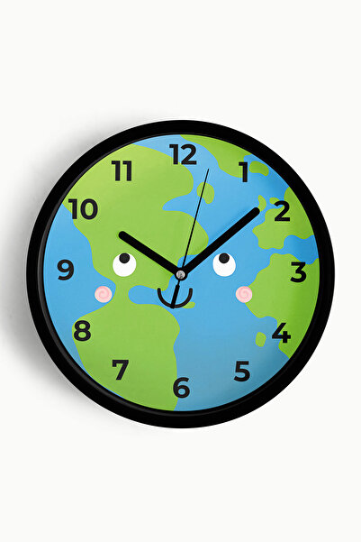 JHAAR Ceas de perete pentru camera copiilor Cute World - 42cm - Carcasă neagr...