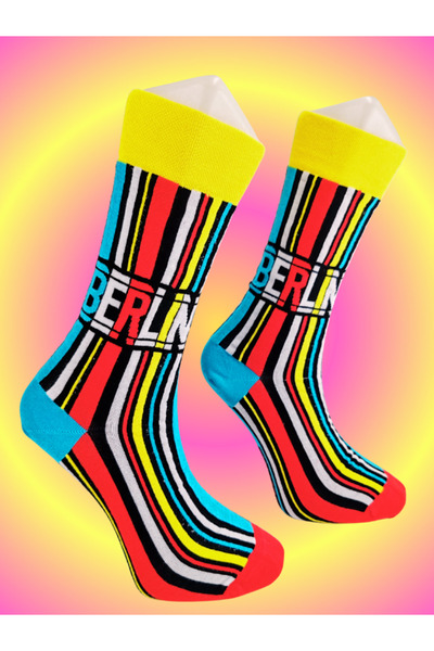 Shuttle Park Special Series Happy Colorful Berlin Lettering Patterned Socks Fun Comfortable Stylish Design Style Socks