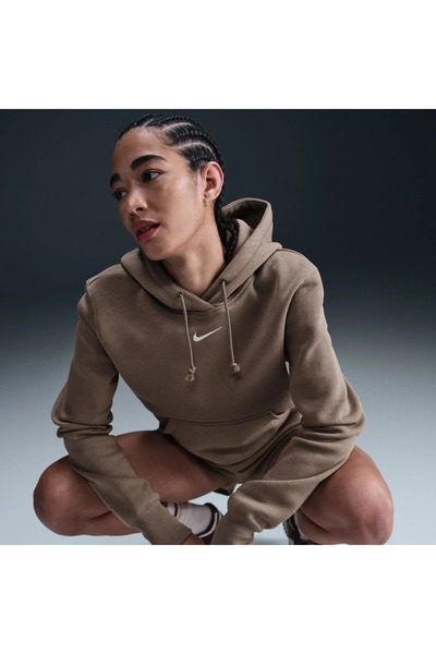 Nike Phoenix Fleece Po Hoodie Women's Brown Fleece Regular Fit Sweatshirt - Hf6839-233