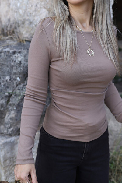 bytugcekaya Camel Drawstring Boat Neck Top