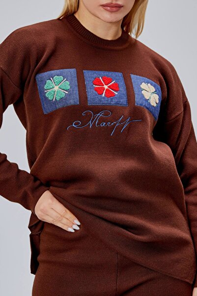 Jinx Wear Fashion Papatya Jeans Süzüne Embroidery Applique Detail Women's 2-Piece Acrylic Knitwear Set