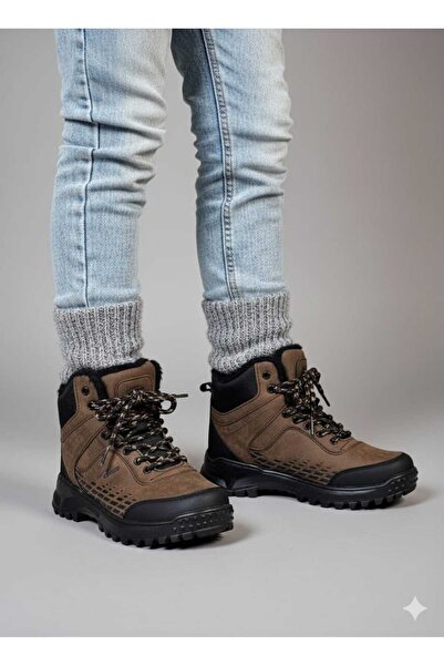 Almera MADENO Erkek İçi Kürklü Kaydırmaz Termo Taban Kışlık Bağcıklı Fermuarlı Vizon Siyah Bot