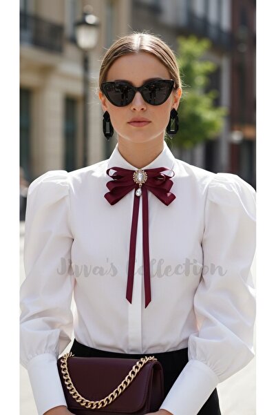 Cash Trade Kadın Fiyonk Broş-Bordo. Parlayan Rhinestone Çiçek Detaylı. Fiyonk...