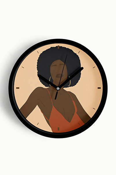 JHAAR Afro Style Women Minimalist Modern Wall Clock - 25cm - Black Case with ...