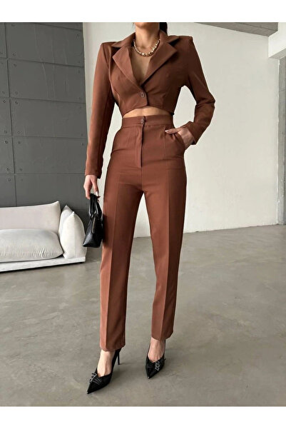 GENCULUS Jacket with Collar, Belt, Low-Cut Jumpsuit, Bitter Brown