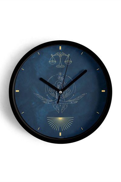 JHAAR Ceas de perete modern cu zodia Balanta - 42cm - Carcasa neagra cu sticl...