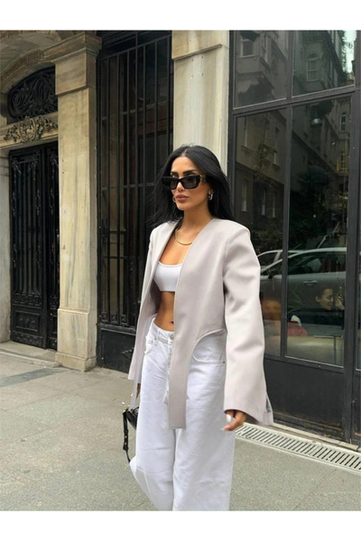 GENCULUS Crop Jacket with Tie-Up Tail Gray