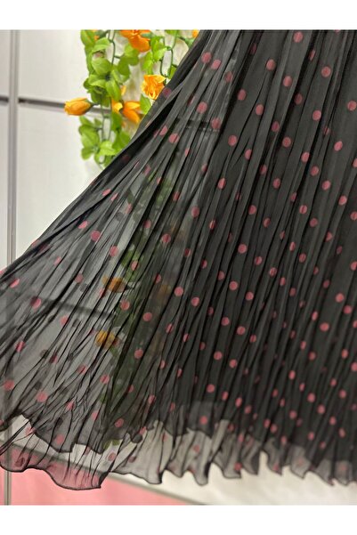 edu collection Polka Dot Chiffon Bohe Bell Skirt with Lining