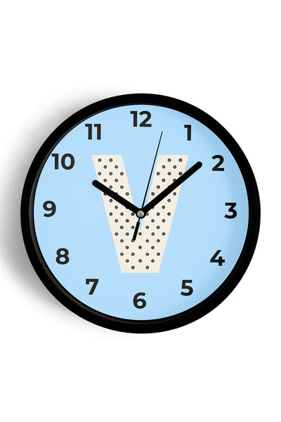 JHAAR ساعة حائط للرجال بحرف V - 30 سم - هيكل أسود مع واجهة زجاجية - آلية صامتة