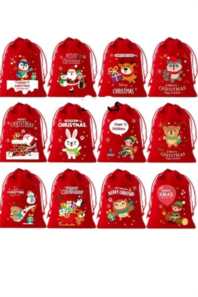 Trade Bazaar Geantă cadou din flanel de Crăciun 1 bucăți pungă mică din flane...