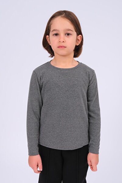 Perendi Unisex Children's Crew Neck Long Sleeve Basic Bodysuit - Anthracite