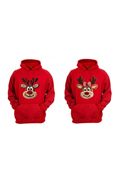 Efendioğlu Design Kapüşonlu 2 adet Sevgili Sweatshirt geyikler baskılı pamukl...
