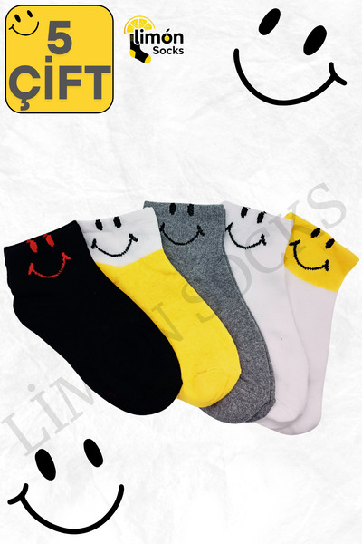 Limon Socks Men's Socks (5 Pairs) Unisex Colorful Washable Model Booties Women's Socks