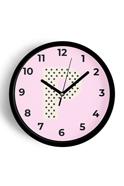 JHAAR Ceas de perete pentru camera fetelor cu litera P - 30cm - Carcasă neagr...