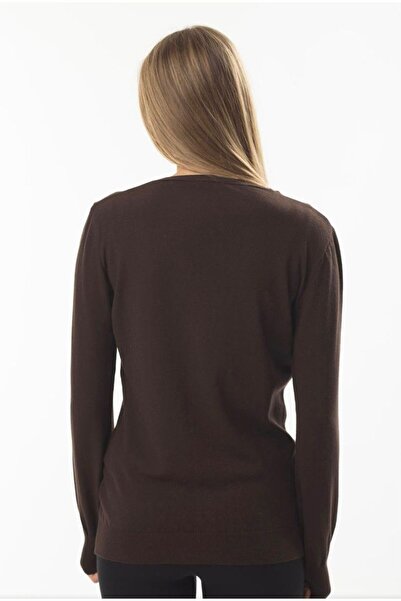 buğrahayalin Brown V-Neck Buttoned Basic Knitwear Women's Cardigan