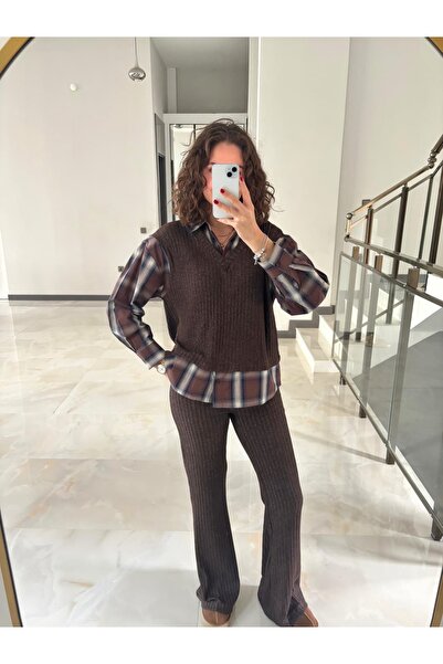 Sude Kızanlıklı Shirt Detailed Knitwear Trouser Set