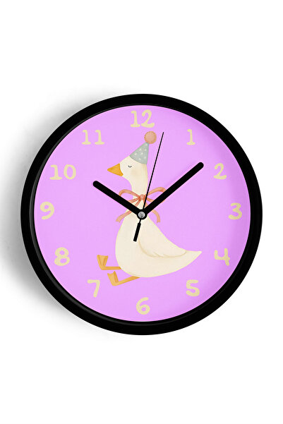 JHAAR ساعة حائط لغرفة الأطفال على شكل غزال / بطة لطيف - 35 سم - هيكل أسود مع ...