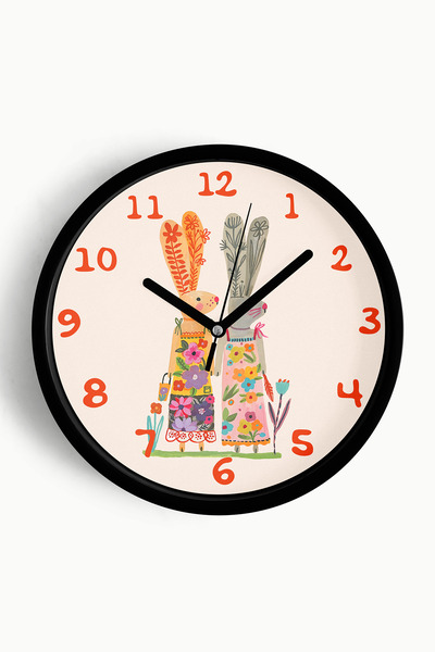 JHAAR ساعة حائط لغرفة الأطفال على شكل أرانب لطيفة - 30 سم - هيكل أسود مع واجه...