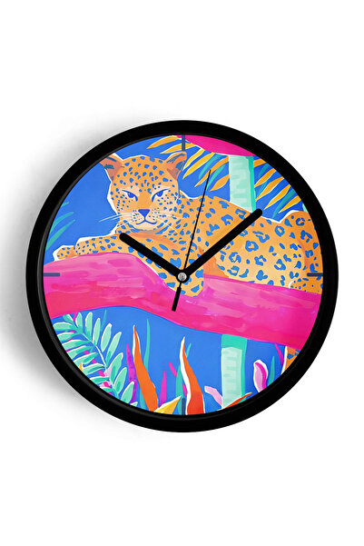 JHAAR Ceas de perete modern cu tematică Tigru Tropical - 25 cm - Carcasă neag...