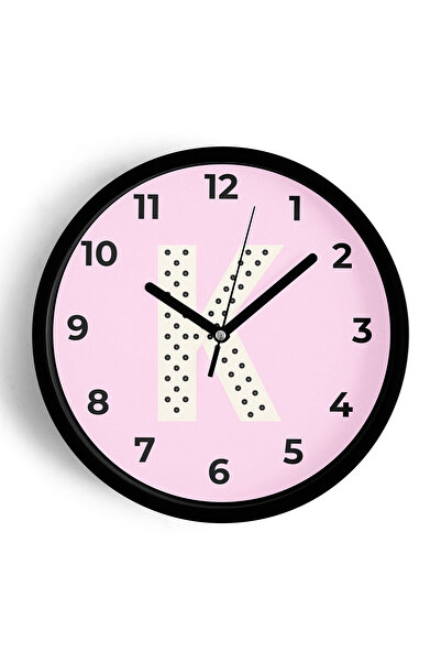 JHAAR Ceas de perete pentru camera fetelor cu litera K - 42cm - Carcasă neagr...