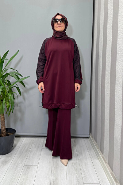 MissWhence Tunic with Fabric and Embroidery Detail on the Sleeves Burgundy 38040