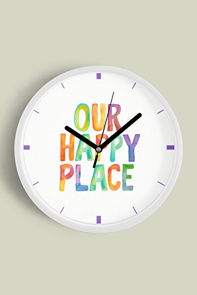 JHAAR Design modern cu litere - Ceas de perete „Our Happy Place” - 35 cm - Ca...