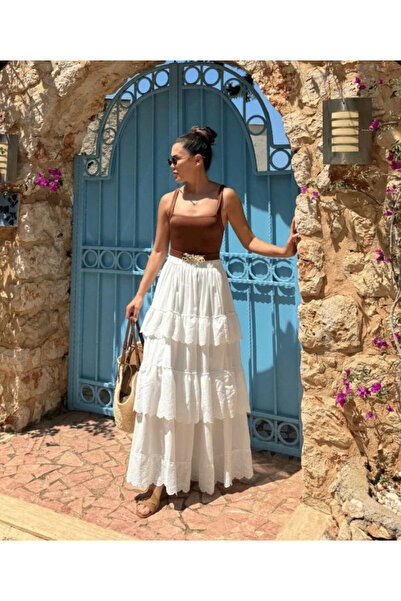 GENCULUS Layered Pleated Skirt Ecru