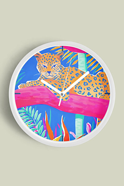 JHAAR ساعة حائط حديثة بتصميم النمر الاستوائي - 30 سم - هيكل أبيض مع زجاج أمام...