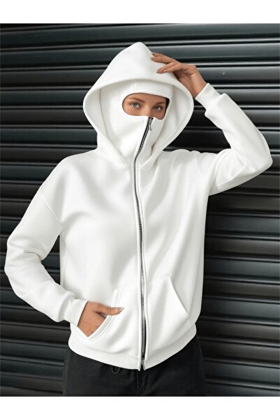 Machetta Women's Inside Zipper Masked K Hooded Biker Jacket Sweatshirt Hoodie