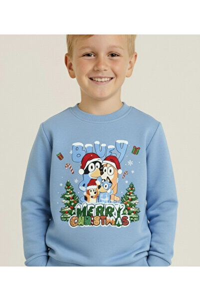 LİTTLE TORTOİSE Boy's Christmas New Year Printed 3 Thread Fleece-Lined Winter Sweatshirt / Tracksuit Set