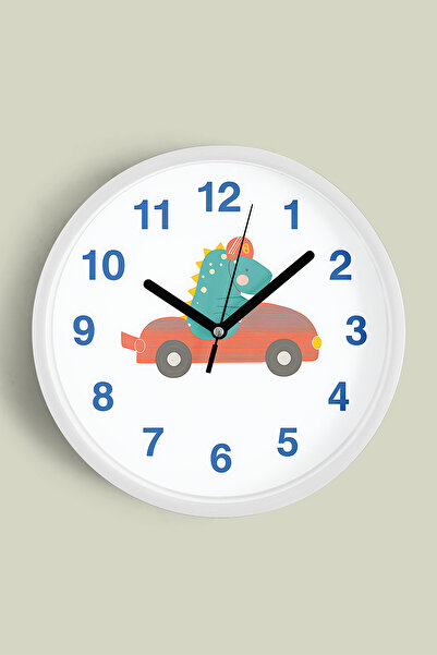 JHAAR Ceas de perete pentru camera copiilor cu tematică mașină cu dinozauri d...
