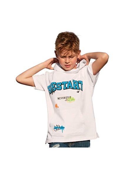 İDO Tricou de baschet cu glugă și imprimeu pentru băieți, I Do, 4.8455, Alb, 164-170 cm