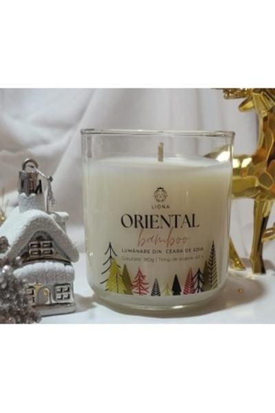 Liona Soy Wax Candle in Glass Jar 180 g - Oriental Bamboo (Christmas Label)