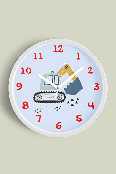 JHAAR Ceas de perete pentru camera copiilor cu design de mașină de construcți...