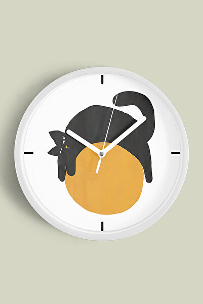 JHAAR ساعة حائط حديثة بتصميم قطة لطيفة - 30 سم - هيكل أبيض مع زجاج أمامي - آل...