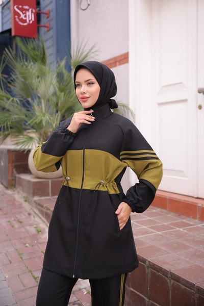 MİMİ Luxury Wear Hijab Tracksuit Set Zippered Bottom Top Tracksuit Set