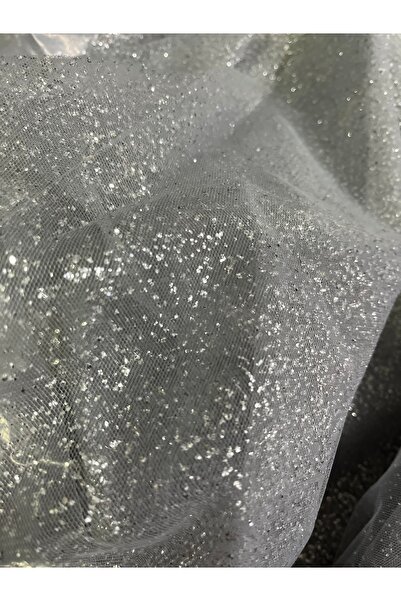 VENÜS MODA by Pınar Silver Glitter Christmas Decoration Tulle Evening Dress, Engagement Tulle Stretch Fabric 1 Meter Long, 3 m Wide