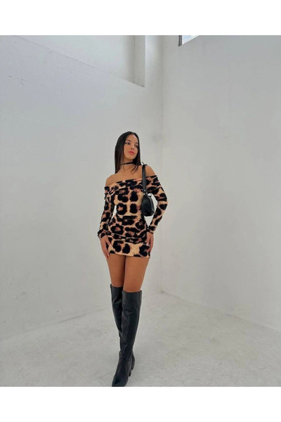 GENCULUS Women's Adonna Endil Collar Leopard Pattern Ini Dress