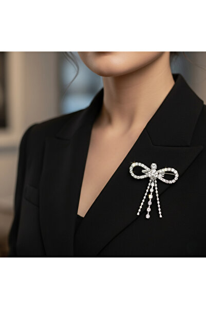Estilo Lingerie Saçaklı Fiyonk Broş Gümüş Kaplama Broş