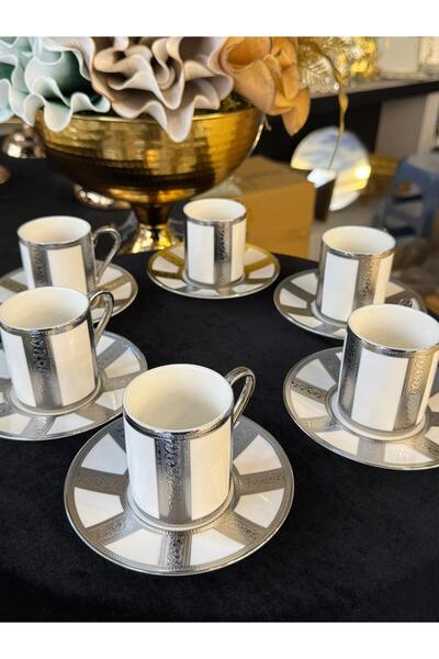 LOKMAN ZÜCCACİYE 6-Piece Silver (Platinum) Color Engraved Motif Coffee Cup Se...
