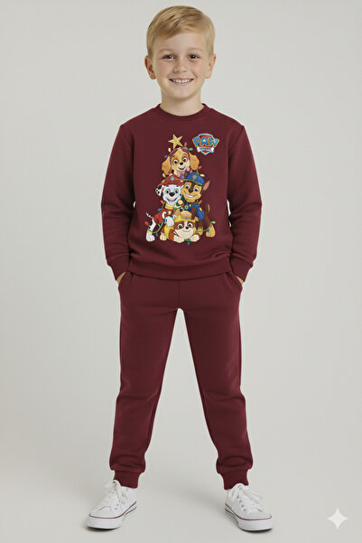 LİTTLE TORTOİSE Boy's Christmas New Year Printed 3 Thread Fleece-Lined Winter Sweatshirt / Tracksuit Set
