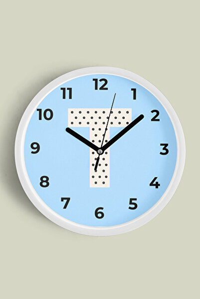 JHAAR Ceas de perete pentru camera băieților cu litera T - 42 cm - Carcasă al...