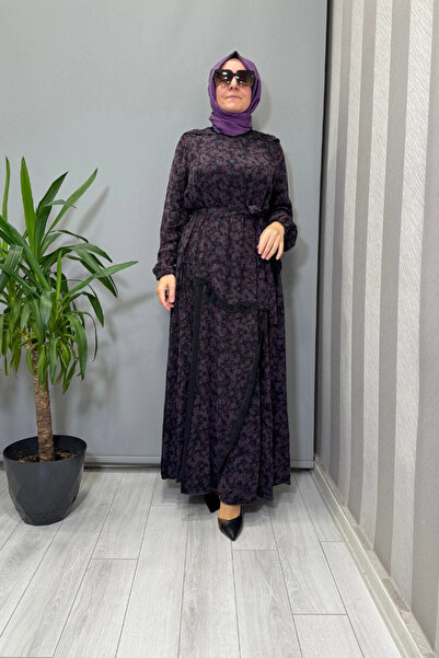 MissWhence Floral Patterned Cupra Silk Dress Purple 38829